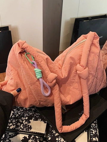 Damen Gesteppte Puffer Umhängetasche Große Kapazität Rautenmuster Stoff Hobo Tasche Lässige Mode Schultertasche Tote