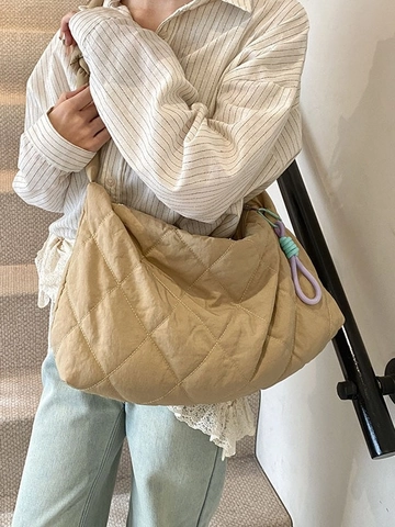 Damen Gesteppte Puffer Umhängetasche Große Kapazität Rautenmuster Stoff Hobo Tasche Lässige Mode Schultertasche Tote
