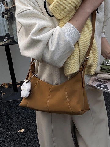 Borsa a Tracolla Hobo Vintage in Pelle PU per Donna Borsa Sottobraccio a Forma di Dumpling di Grande Capacità Con Ciondolo a Cane in Peluche