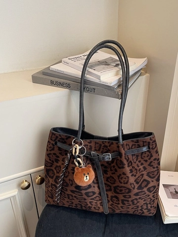 Sac Fourre-tout Grande Capacité Imprimé Léopard Vintage Texture Suède Sac à Bandoulière Pour Femmes Mode Sac Décontracté