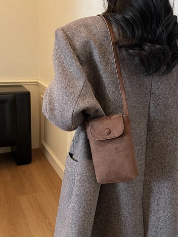 Vintage PU Leder Mattiert Mini Umhängetasche Für Damen Koreanischer Stil Kleine Schulter Handytasche Einfarbig Messenger