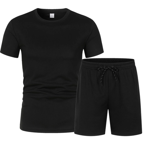 Men Summer Mesh Sportswear Set Breathable Short Sleeve T-Shirt And Drawstring Shorts Solid Color Casual Quick Dry Activewear