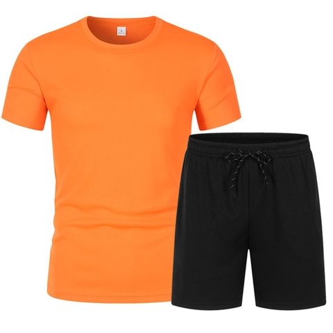 Men Summer Mesh Sportswear Set Breathable Short Sleeve T-Shirt And Drawstring Shorts Solid Color Casual Quick Dry Activewear