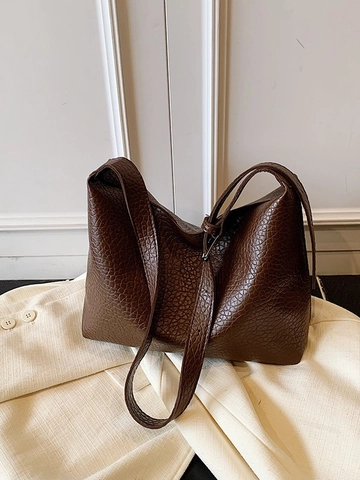 Damen Große Kapazität PU Leder Hobo Tote Tasche Lychee Muster Pendler Einzelne Schulter Umhängetasche Verstellbarem Riemen Handtasche