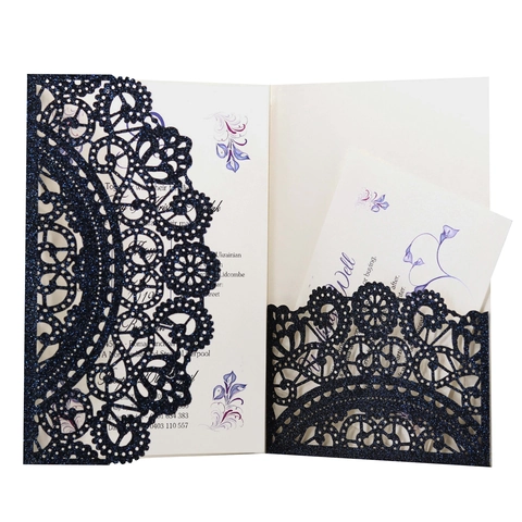 Eleganti Inviti di Nozze Tagliati al Laser Cartoline d'Invito Floreali Intagliate con Glitter e Fogli Interni e Buste per Feste di Matrimonio