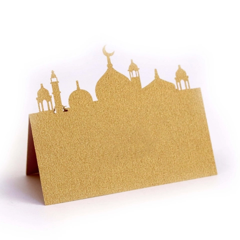 Segnaposto da Tavolo Taglio Laser Moschea Islamica Carta Perlata Cava Ramadan Eid Al-Fitr per Decorazione Festa Matrimonio Banchetto
