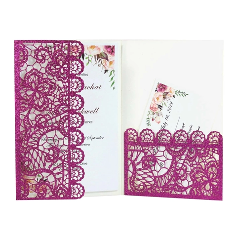 Laser Cut Wedding Invitations With Envelopes And Inner Cards Glitter Hollow Lace Pattern Engagement Party Cards European Style