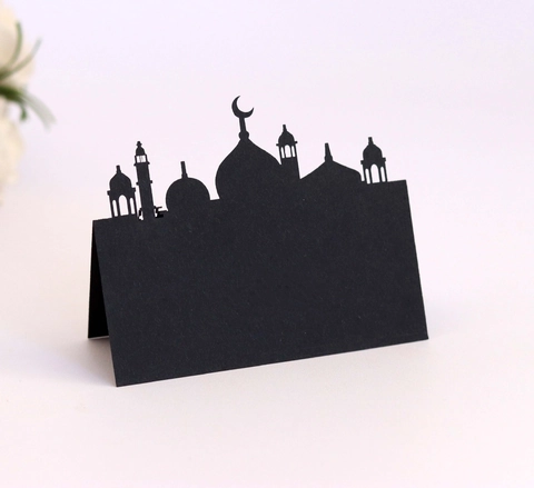 Marque-places Découpe Laser Silhouette Mosquée pour Décoration Table Mariage Fête Eid Ramadan Cartes de Nom en Papier Perlé