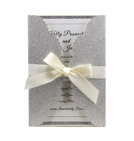 Inviti di Lusso con Taglio Laser Carta Perlata Brillantini Biglietti d'Invito Traforati con Fiocco per Matrimonio Festa