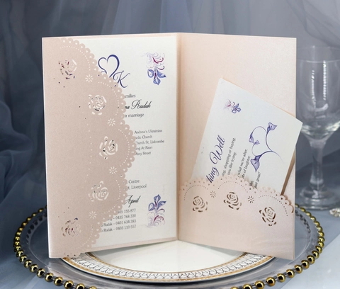 Elegant Laser Cut Rose Wedding Invitations Pearl Paper Hollow Out Invitation For Marriage Engagement Party Ceremony