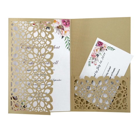 Cartes d'Invitation de Mariage Découpe Laser Style Européen Papier Perlé Invitations Ajourées pour Fournitures de Fête
