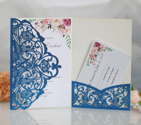 Invitaciones de Boda de Papel Perlado con Purpurina Corte Láser Invitaciones Florales Caladas Europeas para Banquete y Fiesta de Matrimonio
