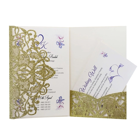 Eleganti Inviti di Matrimonio a Taglio Laser Glitterati Set Svuotato Floreale Carta Perlata Inviti di Fidanzamento Con Buste e Biglietti Per Festa