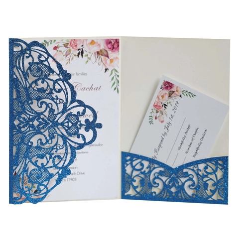 Laser Cut Wedding Invitations Glitter Paper Hollow Floral Invitation Cards With RSVP Cards And Envelopes For Engagement
