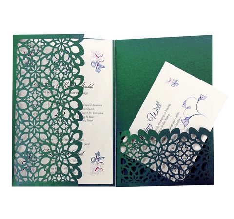 Élégantes Invitations de Mariage Style Européen Découpe Laser Motif Floral Ajouré en Papier Perlé pour Fiançailles Banquet Célébration Fête