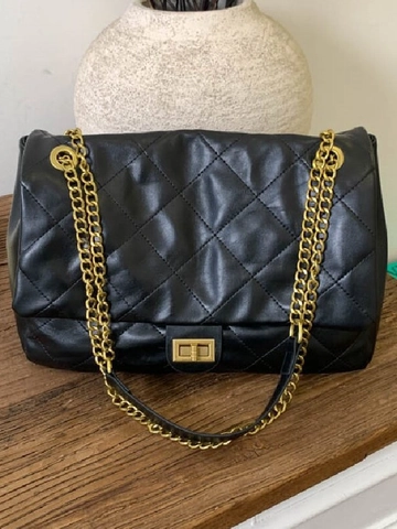 Damen Gesteppte Ketten Umhängetasche Große Kapazität PU Leder Tote Bag Vintage Rautenmuster Pendler Handtasche Silber Gold Beschläge