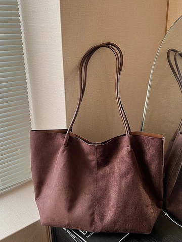Bolso Tote de Ante para Mujer Minimalista Gran Capacidad Color Sólido Bolso de Hombro Mate Vintage para Uso Diario