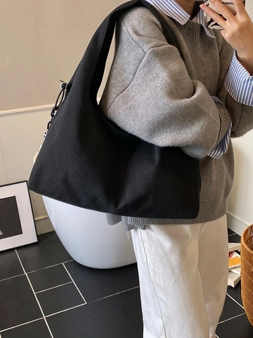 Borsa a Tracolla in Tela da Donna di Grande Capacità Borsa Hobo Minimalista Vintage Con Ciondolo a Scacchiera per Ufficio