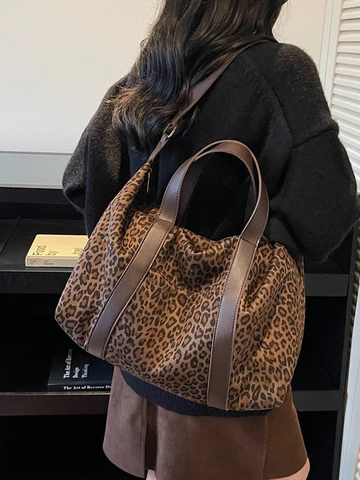 Borsa Tote in Pelle Opaca PU di Grande Capacità per Donna Borsa a Tracolla Vintage con Stampa Leopardata Moda Casual Borsa a Mano
