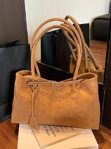 Borsa Tote da Donna in Pelle PU di Grande Capacità Minimalista con Cuciture a Contrasto Borsa a Tracolla Vintage Opaca Pendolare