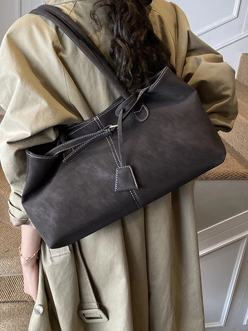 Borsa Tote da Donna in Pelle PU di Grande Capacità Minimalista con Cuciture a Contrasto Borsa a Tracolla Vintage Opaca Pendolare