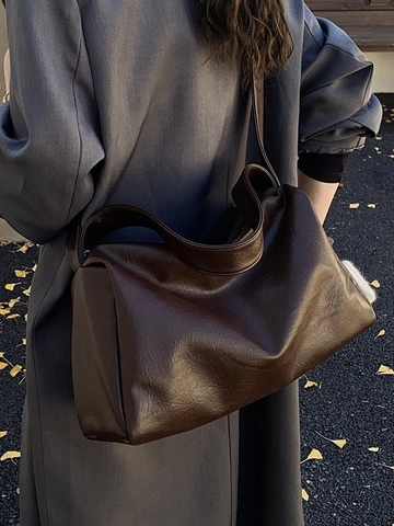Borsa Tote Donna in Pelle PU Grande Capacità Retrò Minimalista Plissettata a Spalla Messenger Urban Commuter Borsa Morbida Quotidiana