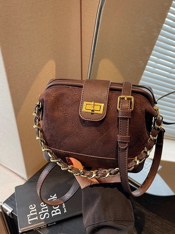 Borsa a Tracolla Vintage in Camoscio Trapuntato per Donna Patchwork Borsa Medico Con Catena Metallo Oro Retro Mini Borsa