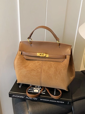 Zaino da Donna Vintage in Pelle PU Stile Britannico Borsa a Mano a Tracolla Convertibile Kelly Style per Pendolarismo Quotidiano