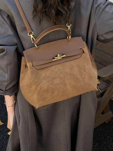 Zaino da Donna Vintage in Pelle PU Stile Britannico Borsa a Mano a Tracolla Convertibile Kelly Style per Pendolarismo Quotidiano
