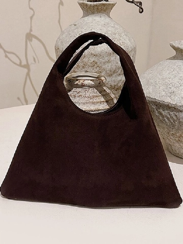 Vintage Suede Large Tote Bag For Women Retro Minimalist Shoulder Bag High Capacity Commuter Handbag Solid Color Chic Bucket Bag