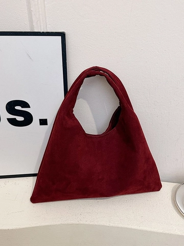 Vintage Suede Large Tote Bag For Women Retro Minimalist Shoulder Bag High Capacity Commuter Handbag Solid Color Chic Bucket Bag