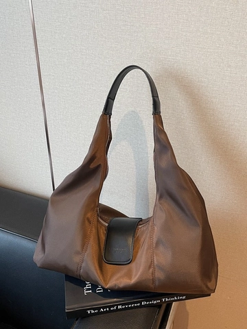 Women Large Capacity Nylon Hobo Bag Versatile Solid Color Underarm Shoulder Bag With Leather Accents For Casual Daily Work