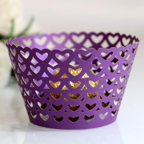 Elegant Heart Hollow Laser Cut Cupcake Wrappers Pearl Paper Cake Liners For Wedding Birthday Party Decorative Wrappers
