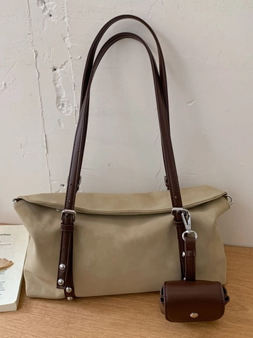 Juego de Bolso Tote de Cuero PU Vintage Para Mujer Color Sólido Remache Bolso Bandolera Con Mini Bolsa Bolso de Hombro Casual