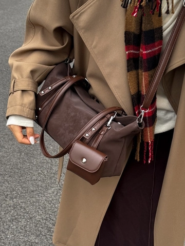 Juego de Bolso Tote de Cuero PU Vintage Para Mujer Color Sólido Remache Bolso Bandolera Con Mini Bolsa Bolso de Hombro Casual