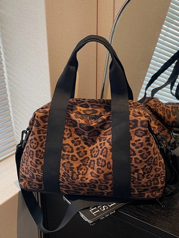 Borsa da Viaggio di Grande Capacità con Stampa Maculata e Pied de Poule da Donna in Camoscio Poliestere Resistente con Scomparto Scarpe