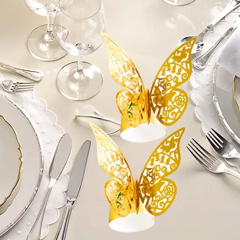 Portatovaglioli in Carta a Farfalla Tagliati al Laser in Cartoncino Perlato Decorazione Tavola per Matrimoni Banchetti Feste