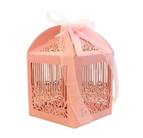 Scatole per Caramelle in Carta Perlata Taglio Laser Europeo Scatola Regalo Intagliata Rosa Con Nastro per Matrimonio Festa