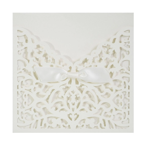 Elegantes Invitaciones de Boda Cortadas con Láser con Lazo de Papel Perlado Invitaciones Florales Caladas Estilo Europeo