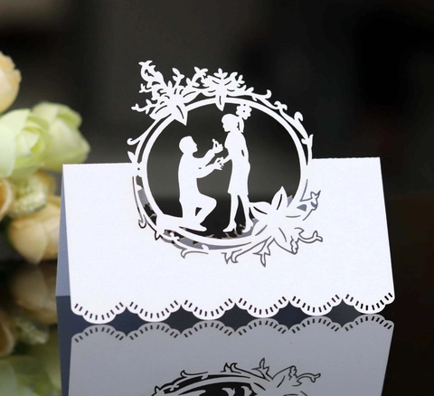 Tarjetas de Mesa Boda Papel Perla Corte Láser Diseño Propuesta Matrimonio Floral Tarjetas de Nombre Mesa Para Fiesta