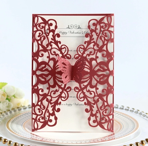 Biglietti d'Invito Farfalla Tagliati a Laser Per Matrimonio San Valentino Fidanzamento Biglietti d'Auguri Carta Perlata