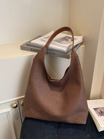 Damen Große Kapazität Geflochtene Tote Bag Lässige Hobo Schultertasche Minimalistische PU Leder Vintage Webstruktur Pendler Handtasche