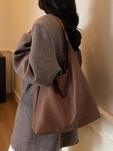 Damen Große Kapazität Geflochtene Tote Bag Lässige Hobo Schultertasche Minimalistische PU Leder Vintage Webstruktur Pendler Handtasche