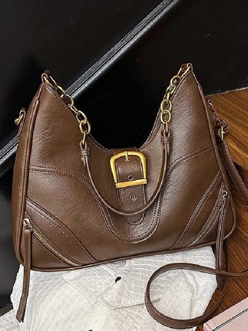 Retro PU Leder Große Kapazität Hobo Umhängetasche Für Damen Mode Crossbody Tote Tasche Mit Goldkette Verstellbarer Riemen