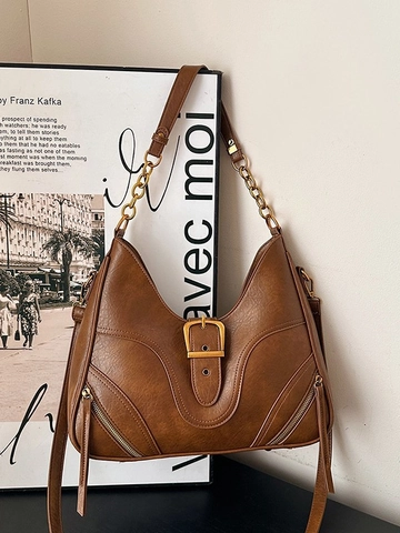 Retro PU Leder Große Kapazität Hobo Umhängetasche Für Damen Mode Crossbody Tote Tasche Mit Goldkette Verstellbarer Riemen