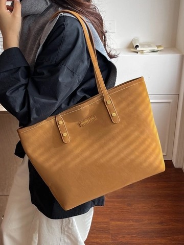 Vintage Minimalist Large Capacity Tote Bag For Women PU Leather Solid Color Shoulder Bag Daily Commute Fashion Handbag