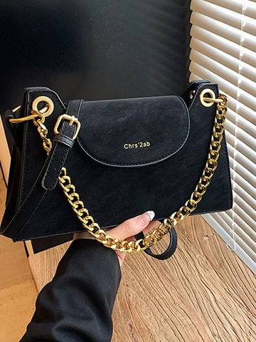 Women Vintage Matte PU Leather Crossbody Bag Gold Chain Shoulder Underarm Bag Fashion Retro Square Handbag For Daily Commute