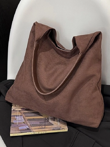 Large Capacity Frosted PU Leather Tote Bag For Women Vintage Suede Texture Shoulder Bag With Small Pouch Commute Shopper Bag