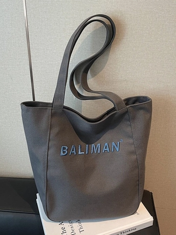 Women Large Capacity Canvas Tote Bag Embroidered Letter BALIMAN Commuter Shoulder Bag Korean Style Everyday Handbag
