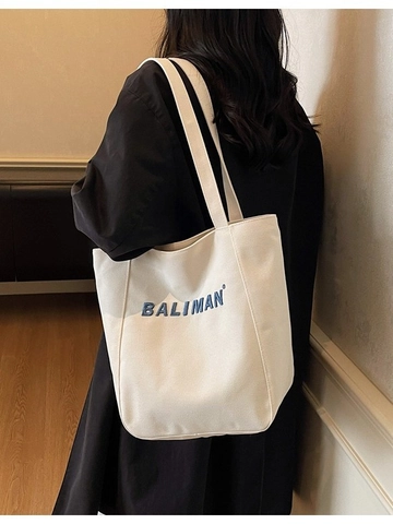 Women Large Capacity Canvas Tote Bag Embroidered Letter BALIMAN Commuter Shoulder Bag Korean Style Everyday Handbag